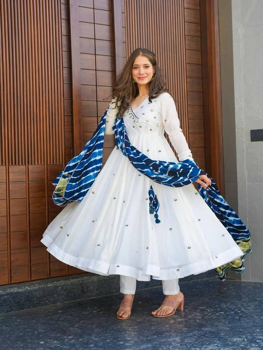 White Roman Cotton Anarkali Dress 191879 White Digital Printed With Embroidery Work RT10010-191879 – Arabic attire