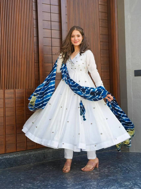 White Roman Cotton Anarkali Dress 191879