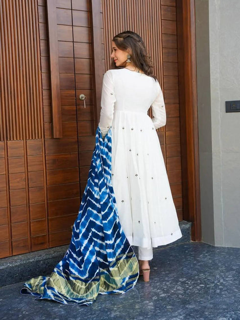 White Roman Cotton Anarkali Dress 191879 Salwar Kameez