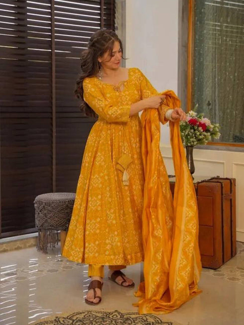 Mustard Muslin Anarkali Dress 191881 Back View