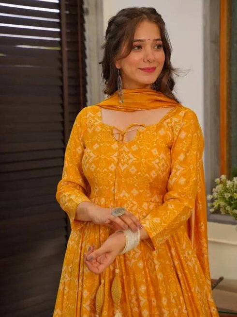Mustard Muslin Anarkali Dress 191881 Salwar Kameez