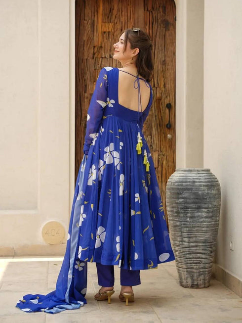 Navy Blue Georgette Anarkali Dress 191882 Closure View