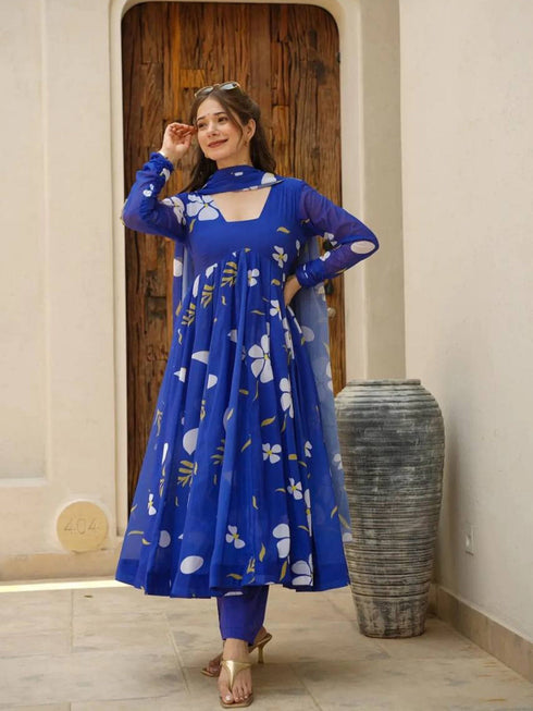 Navy Blue Georgette Anarkali Dress 191882 Back View