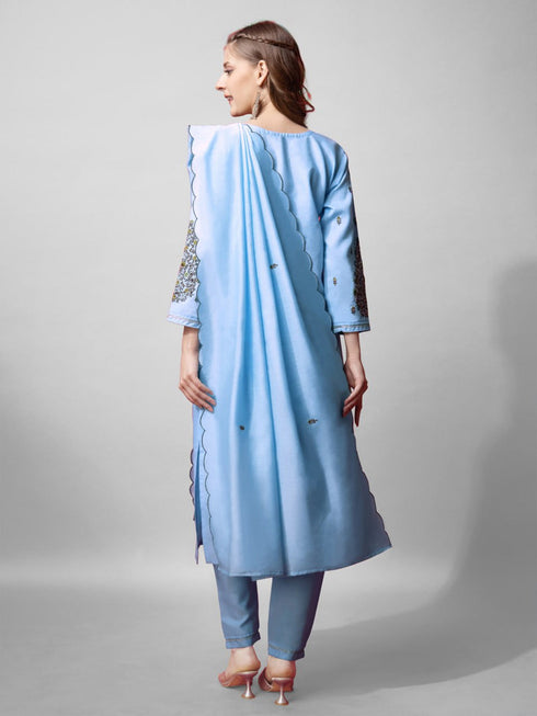 Light Blue Cotton Blend Pant Suit 191907 Salwar Kameez