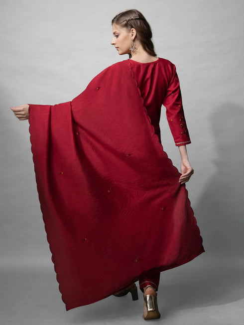 Maroon Cotton Blend Pant Suit 191909 Salwar Kameez
