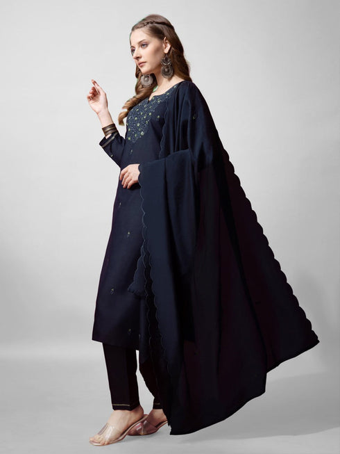 Navy Blue Cotton Blend Pant Suit 191912 Back View