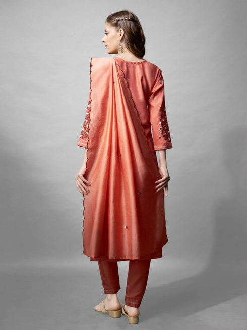 Peach Cotton Blend Pant Suit 191913 Salwar Kameez