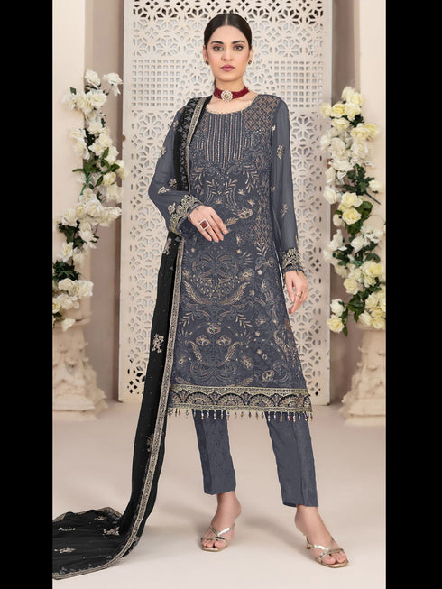 Grey Heavy Fox Georgette Pant Suit 191938