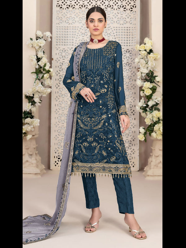 Teal Heavy Fox Georgette Pant Suit 191939