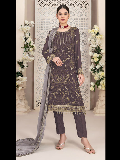 Beige Heavy Fox Georgette Pant Suit 191940