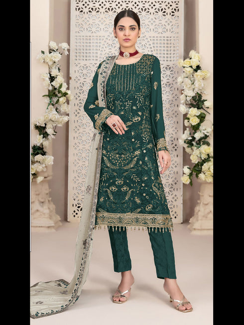 Dark Green Heavy Fox Georgette Pant Suit 191941