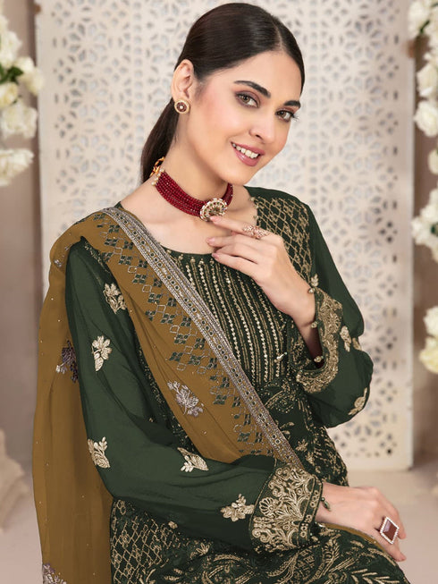 Mehndi Heavy Fox Georgette Pant Suit 191942 Closure View