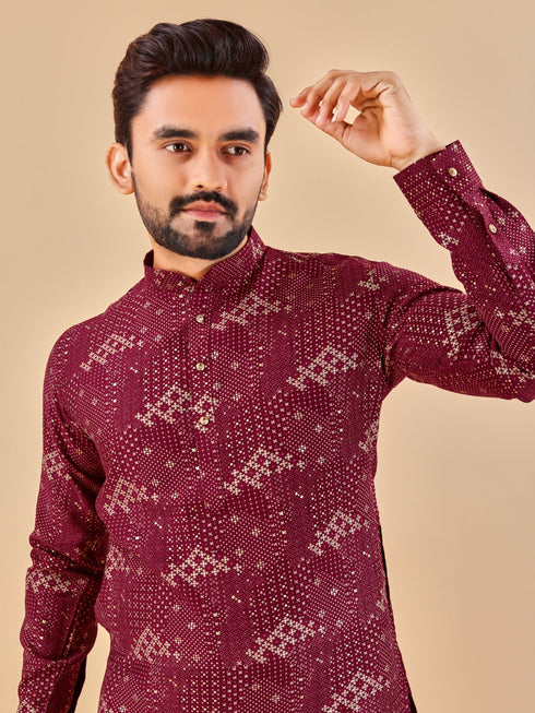 Wine Kurta Premium Soft Cotton Payjama Closure View