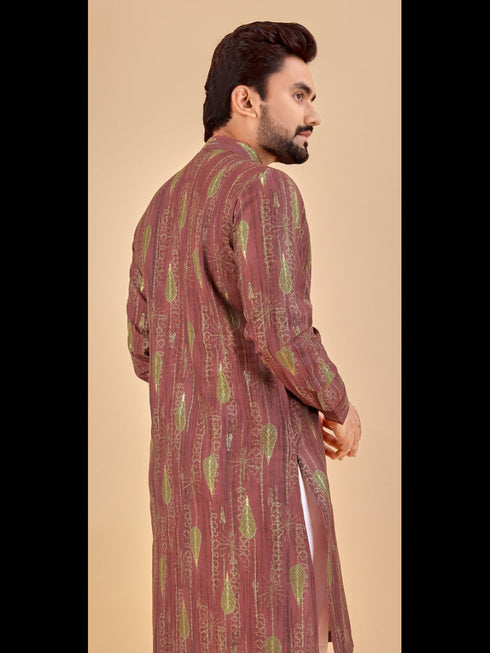 Mauve Kurta Premium Soft Cotton Payjama Closure View