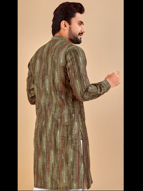 Mehndi Green Kurta Premium Soft Cotton Payjama Closure View