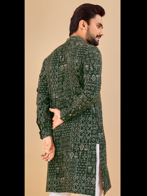 Dark Green Kurta Premium Soft Cotton Chudidaar Closure View
