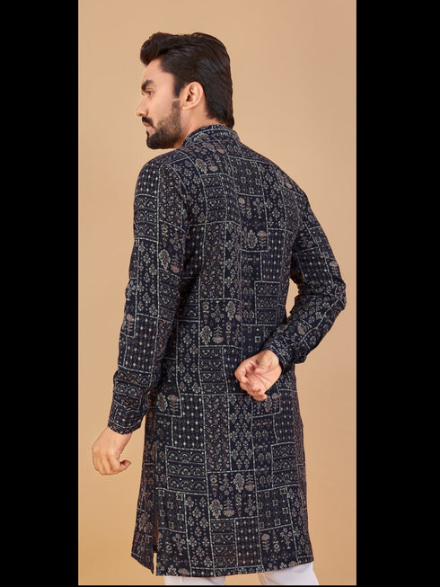 Navy Blue Kurta Premium Soft Cotton Chudidaar Closure View
