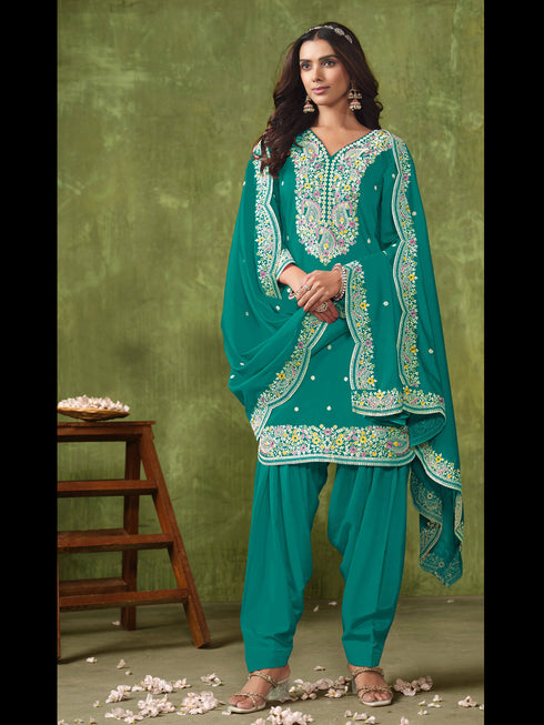 Mint Chanderi Roman Silk Patiyala Dress 191996