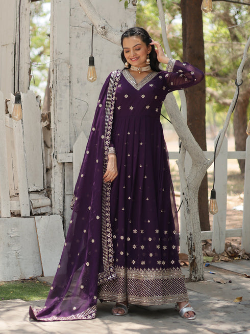 Purple Faux Blooming Anarkali Dress 192019 Closure View