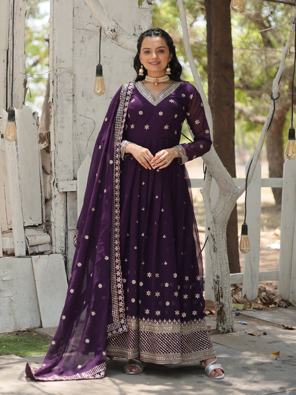 Purple Faux Blooming Anarkali Dress 192019