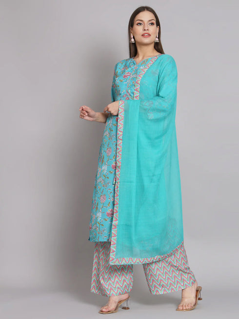 Sky Blue Viscose Rayon Pant Suit 192049 Closure View