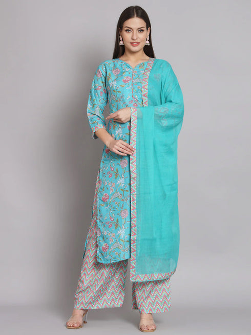 Sky Blue Viscose Rayon Pant Suit 192049