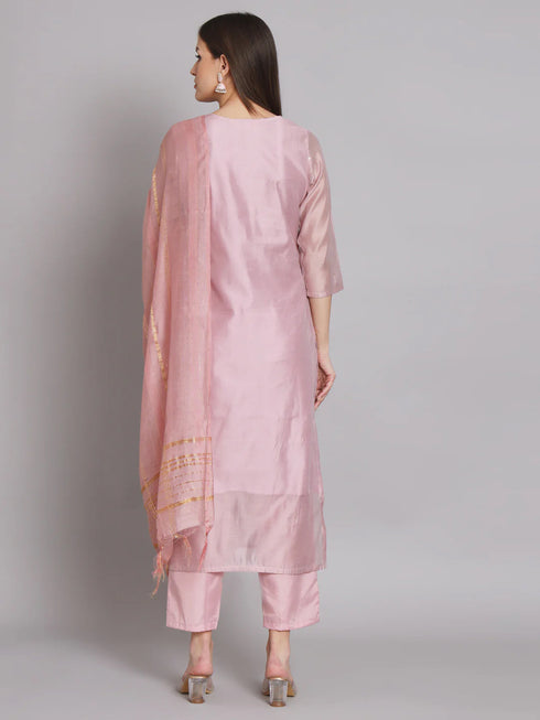 Pink Chanderi Pant Suit 192051 Back View
