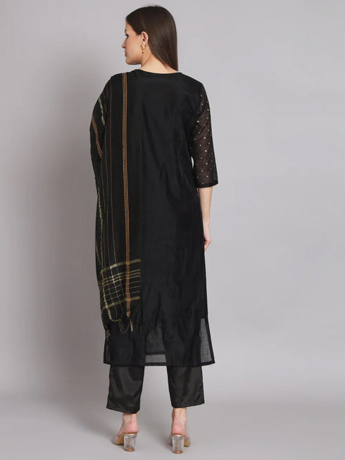 Black Chanderi Pant Suit 192052 Back View