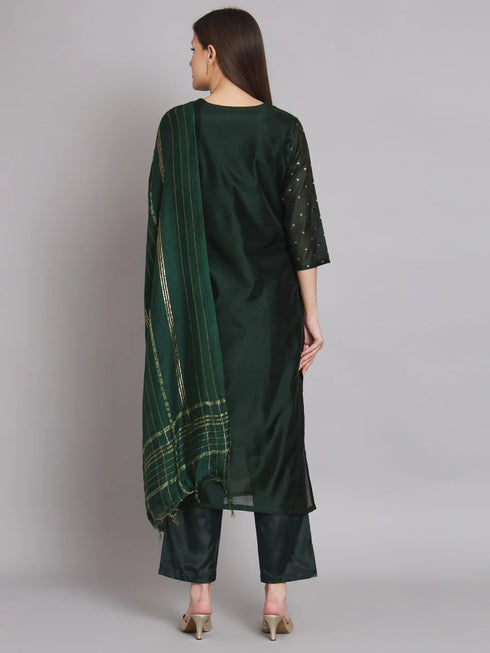 Green Chanderi Pant Suit 192053 Back View