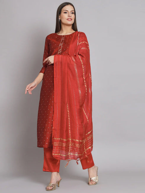 Maroon Chanderi Pant Suit 192054 Closure View