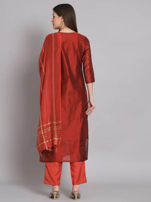 Maroon Chanderi Pant Suit 192054 Back View