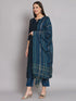 Navy Blue Chanderi Pant Suit 192055 Closure View