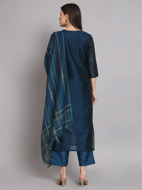 Navy Blue Chanderi Pant Suit 192055 Back View