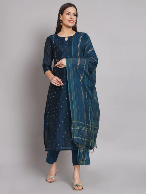 Navy Blue Chanderi Pant Suit 192055