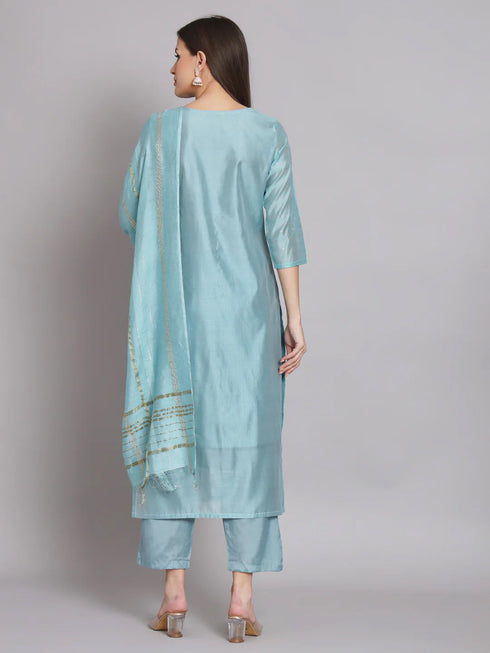 Sky Blue Chanderi Pant Suit 192056 Back View