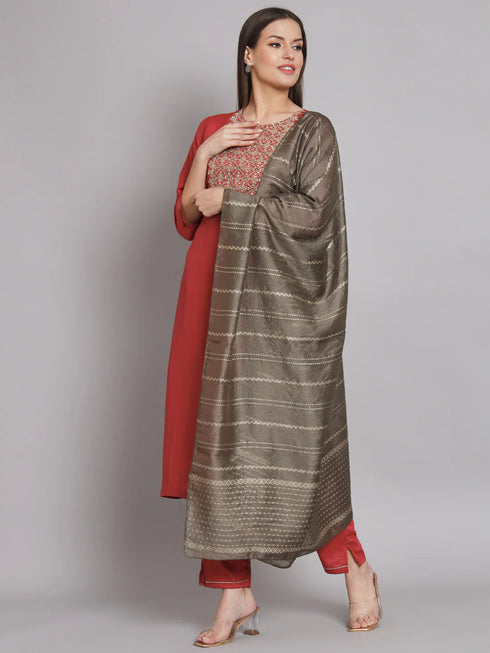 Red Silk Blend Pant Suit 192057 Closure View