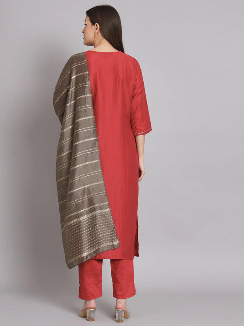 Red Silk Blend Pant Suit 192057 Back View