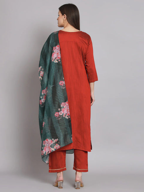 Maroon Silk Blend Pant Suit 192060 Back View