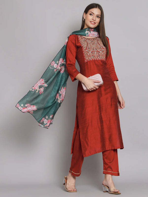 Maroon Silk Blend Pant Suit 192060