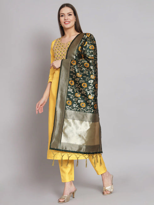 Yellow Silk Blend Pant Suit 192063 Closure View