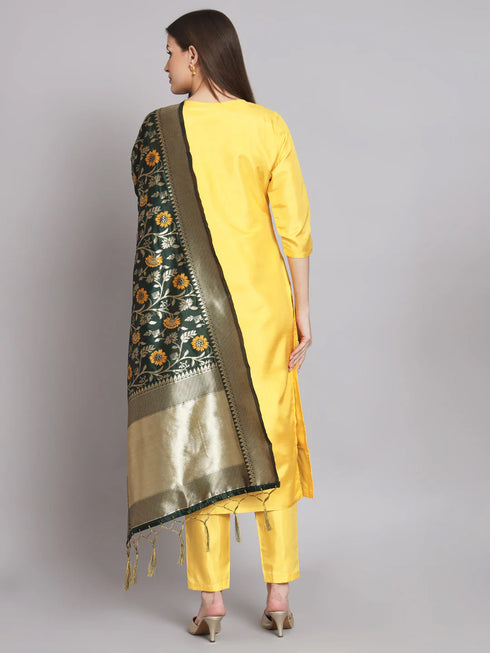 Yellow Silk Blend Pant Suit 192063 Back View