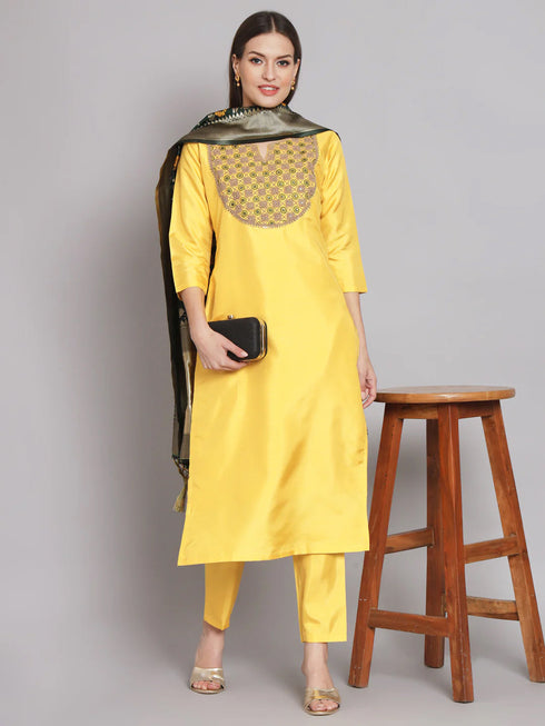 Yellow Silk Blend Pant Suit 192063