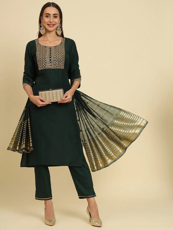 Green Silk Blend Pant Suit 192064