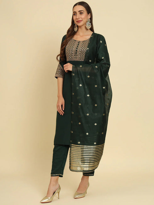 Green Silk Blend Pant Suit 192064 Closure View
