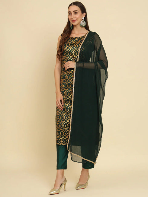 Green Cotton Silk Blend Pant Suit 192065 Closure View
