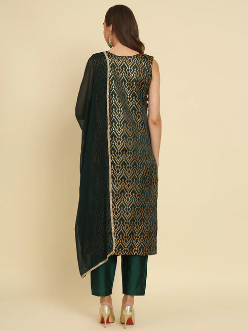 Green Cotton Silk Blend Pant Suit 192065 Back View