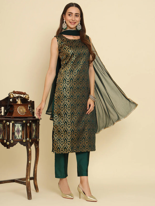 Green Cotton Silk Blend Pant Suit 192065