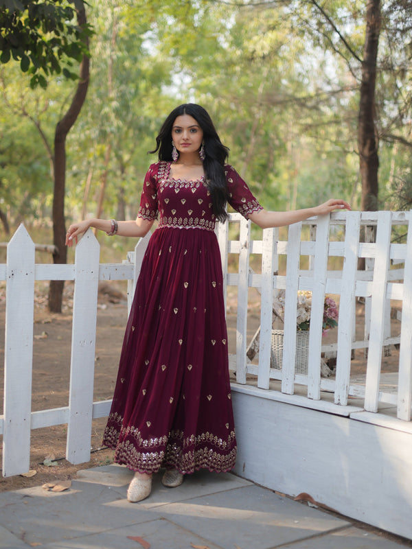 Purple Premium Festive Wear Faux Blooming Gown Collection