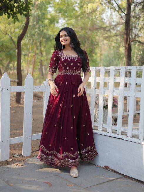 Purple Premium Festive Wear Faux Blooming Gown Collection Closure View