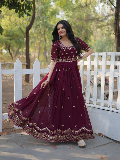 Purple Premium Festive Wear Faux Blooming Gown Collection Back View